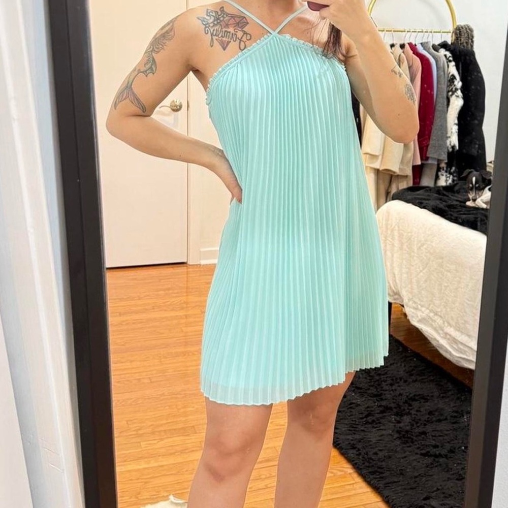 French Connection Elegant Pleated Mint Dress